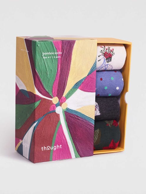 Thought Poinsettia Bamboo Christmas Bike Sock Box (4) UK 4-7
