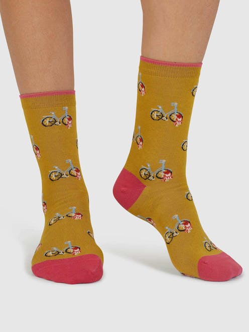 Thought Dilloyn Cat & Bike Bamboo Socks UK 4-7