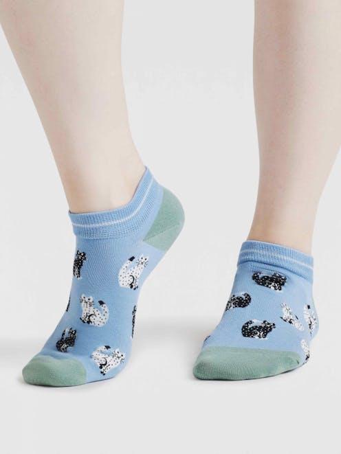 Thought Celia Cat Bamboo Trainer Socks UK 4-7