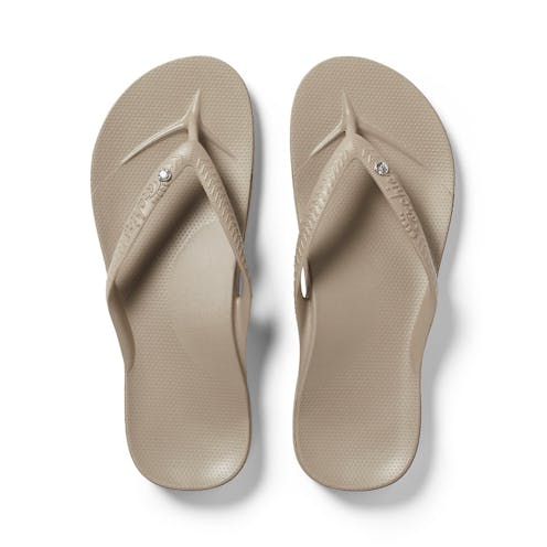 Archies Arch Support Flip Flops in Taupe Crystal