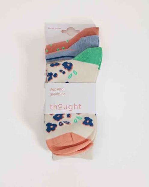 Thought Painterly Floral And Stripe Bamboo Sock Pack (3) UK 4-7