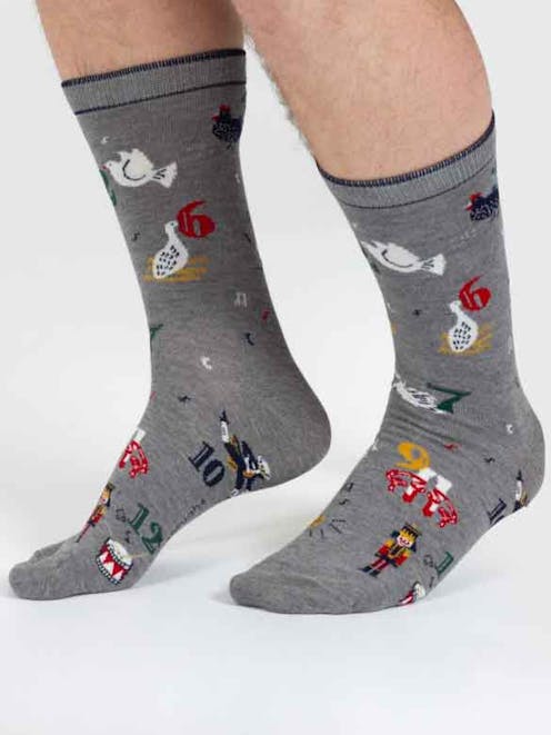 Thought 12 Days of Christmas Bamboo Socks UK 7-11