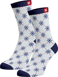 Red Fraktion White Socks with Nautical Pattern 7-11