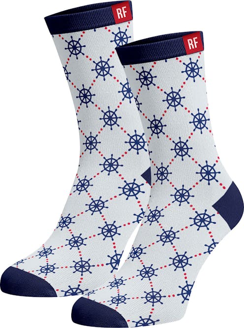 Red Fraktion White Socks with Nautical Pattern 7-11