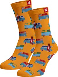 Red Fraktion Orange Socks with Mini Van Pattern 7-11